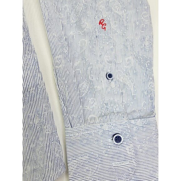 Robert Graham Classic Fit Size Medium Mens Navy White Stripe Paisley Shirt NWT - Picture 7 of 13